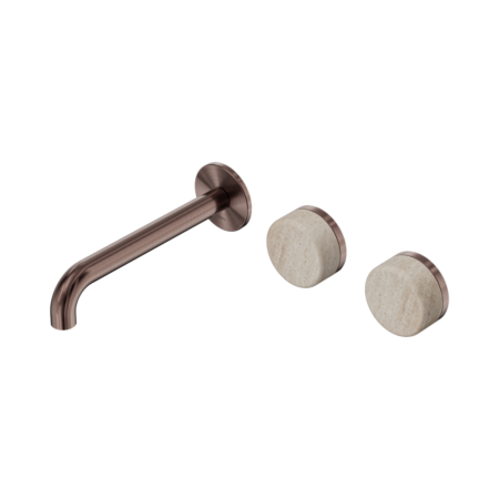 Serenity Wall Basin Set 160mm Offset Spout With Rome Travertine Handle Brushed Bronze