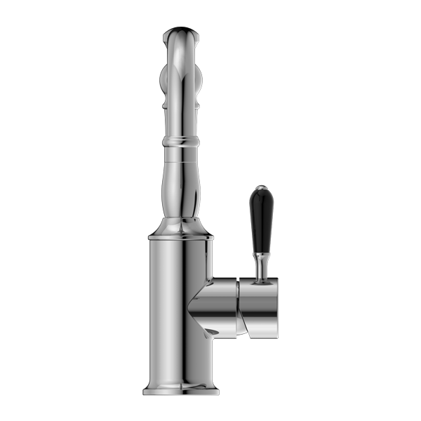 YORK BASIN MIXER HOOK SPOUT WITH BLACK PORCELAIN LEVER CHROME