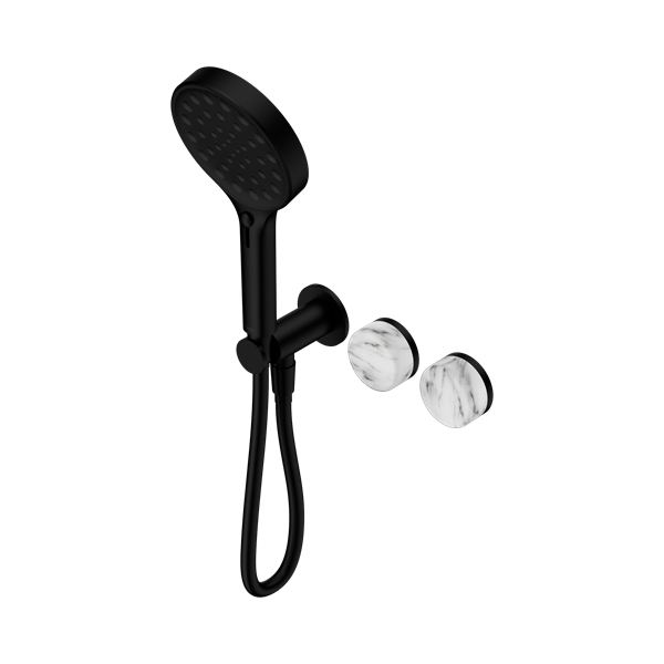 Serenity Progressive Shower System With Arabescato Corchia Handle And Serenity Hand Shower Matte Black