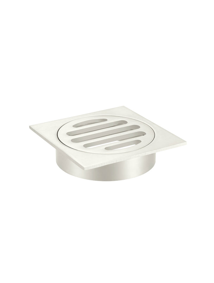 Square Floor Grate Shower Drain 80mm outlet - Brushed Nickel