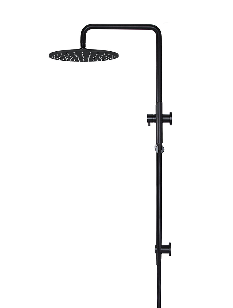 Round Combination Shower Rail 300mm Rose, Single Function Hand Shower - Matte Black