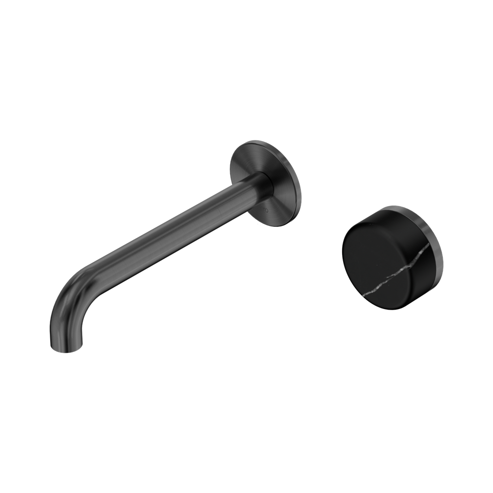 Serenity Progressive Wall Basin Mixer 160mm Spout With Marquina Black Handle Gun Metal