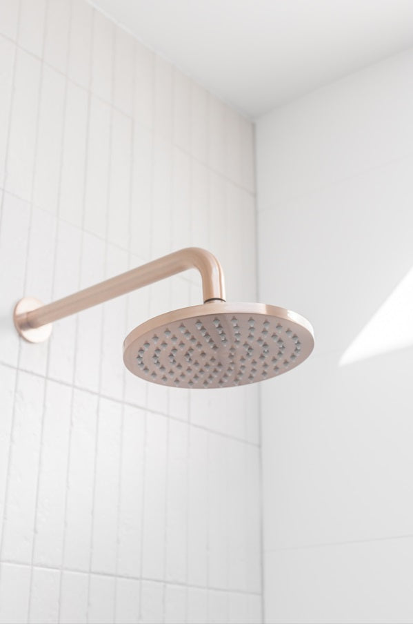 Round Wall Shower Curved Arm 400mm - Champagne
