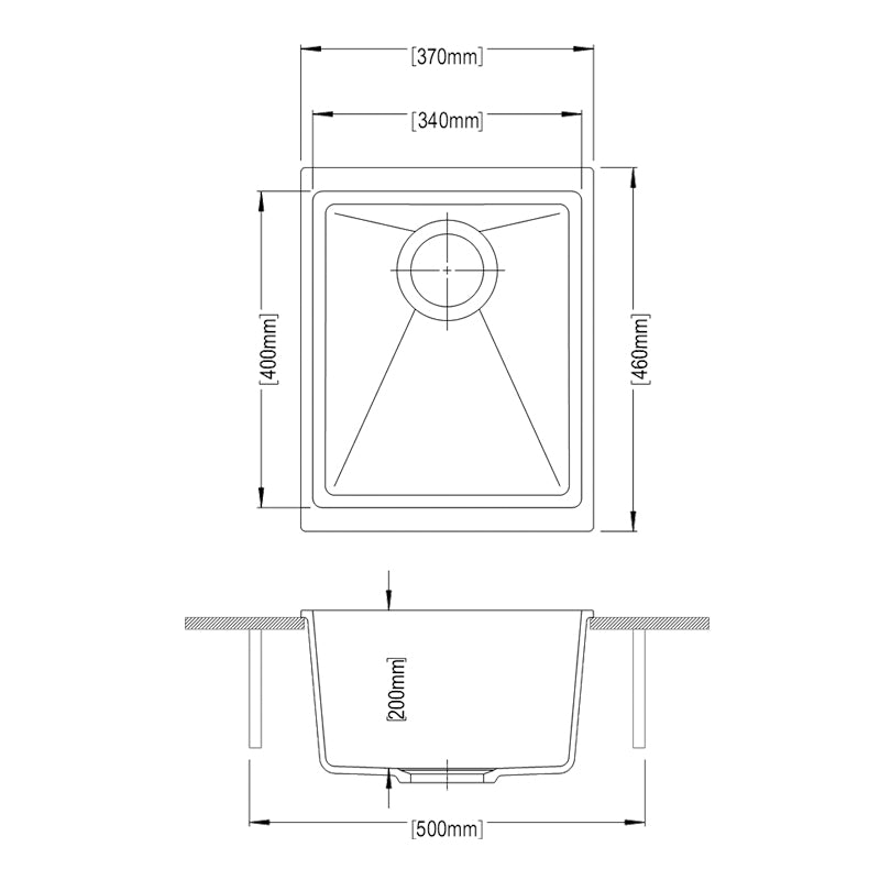 Black Carysil Enigma N100N Granite Single Bowl Stone Kitchen Sink 370*460*200mm