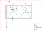 Round Corner Chrome Stainless Steel Handmade Double Bowl Kitchen Sink 770*450*215mm