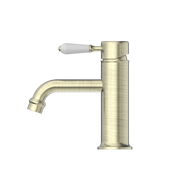 YORK STRAIGHT BASIN MIXER WITH WHITE PORCELAIN LEVER AGED BRASS