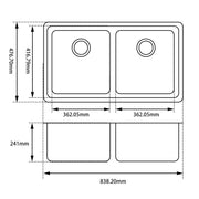 Black Arete Stone Granite Double Bowl Stone Kitchen Sink 838*476*241mm