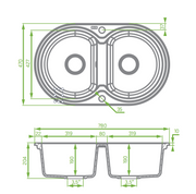 Laveo Dafne Grey Granite Double Bowl Stone Kitchen Sink 470*780*204mm(including Space Saving Siphon and Click-clack Plug)