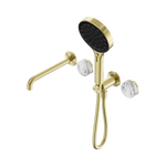 Load image into Gallery viewer, Serenity Progressive Shower System With Spout With Arabescato Corchia Handle And Serenity Hand Shower Brushed Gold
