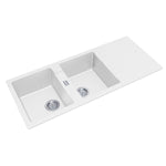 Load image into Gallery viewer, White Arete Stone Granite Double Bowl with Drain Board Stone Kitchen Sink 1160*500*200mm
