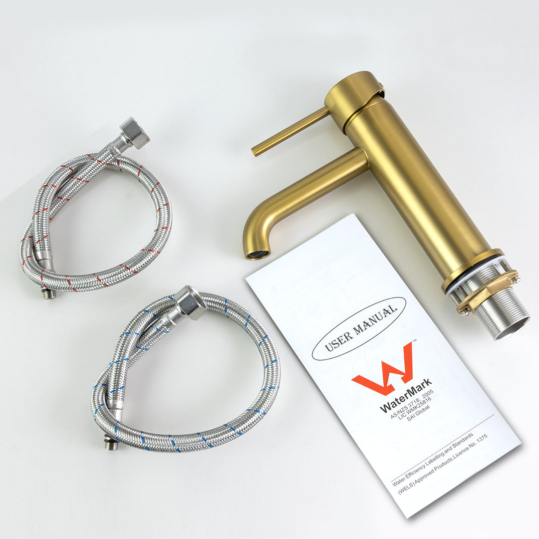 LUCID PIN Series Round Brushed Brass Basin Mixer
