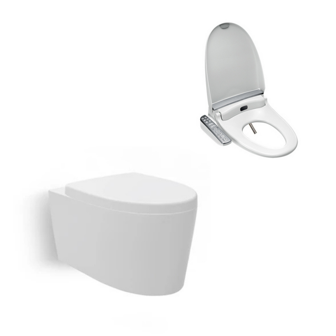 Grande Wall Hung Toilet with Englefield Bidet Seat Side Control Panel