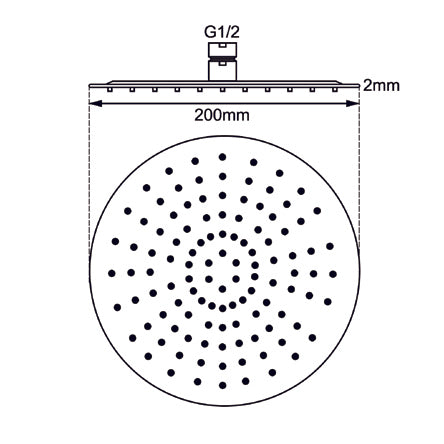 Super-slim Round Chrome Stainless Steel Shower Head 200mm