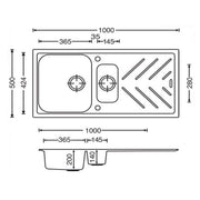 White Carysil New Beethoven D150 Granite 1 and 1/4 Bowl with Drain Board Stone Kitchen Sink 1000*500mm