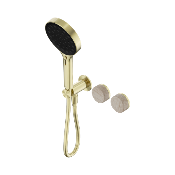Serenity Progressive Shower System With Rome Travertine Handle And Serenity Hand Shower Brushed Gold