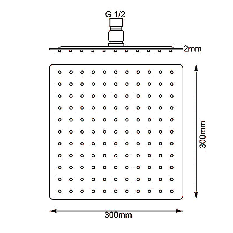 Super-slim Square Chrome Stainless Steel Shower Head 300mm