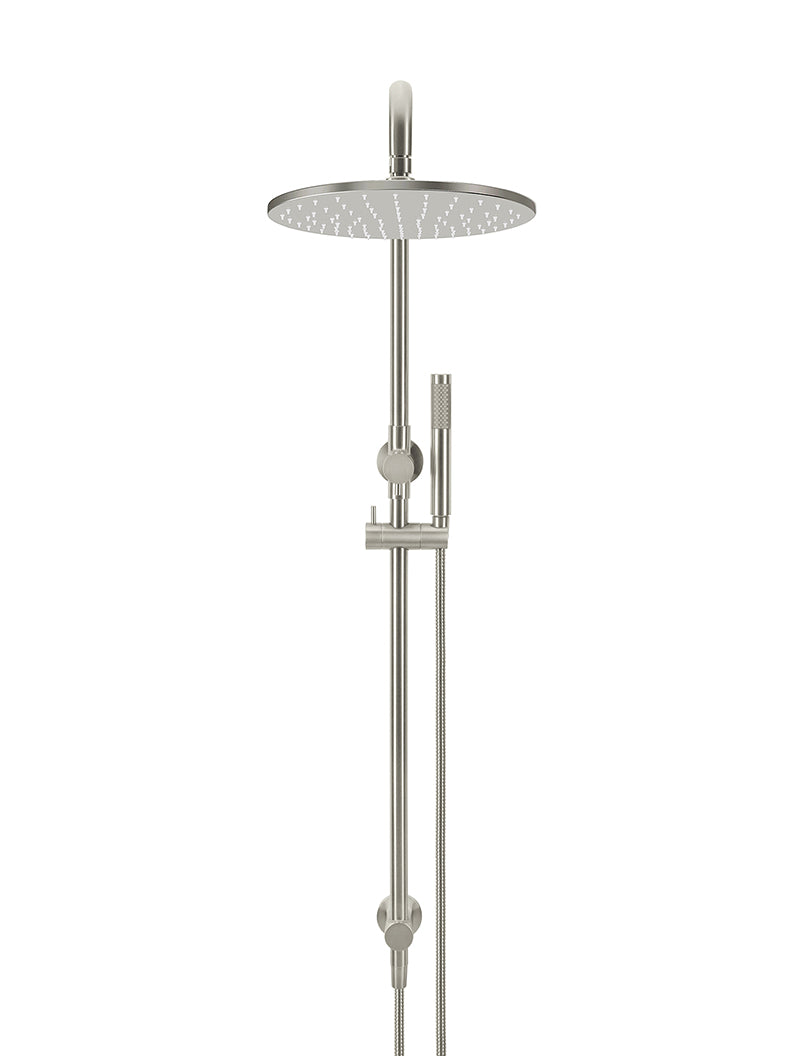 Round Combination Shower Rail, 300mm Rose, Single Function Hand Shower - Brushed Nickel