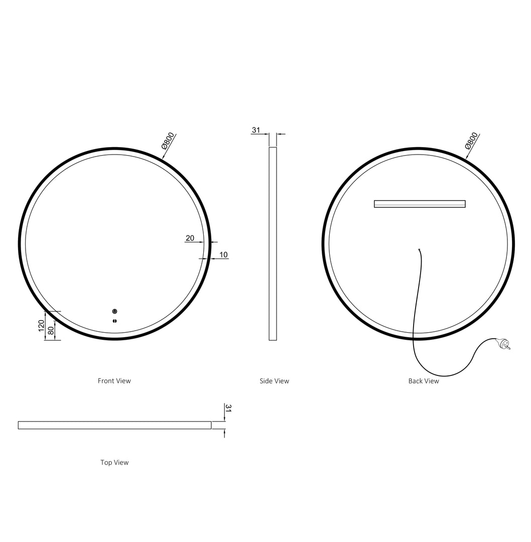 LED Bondi 800mm Mirror