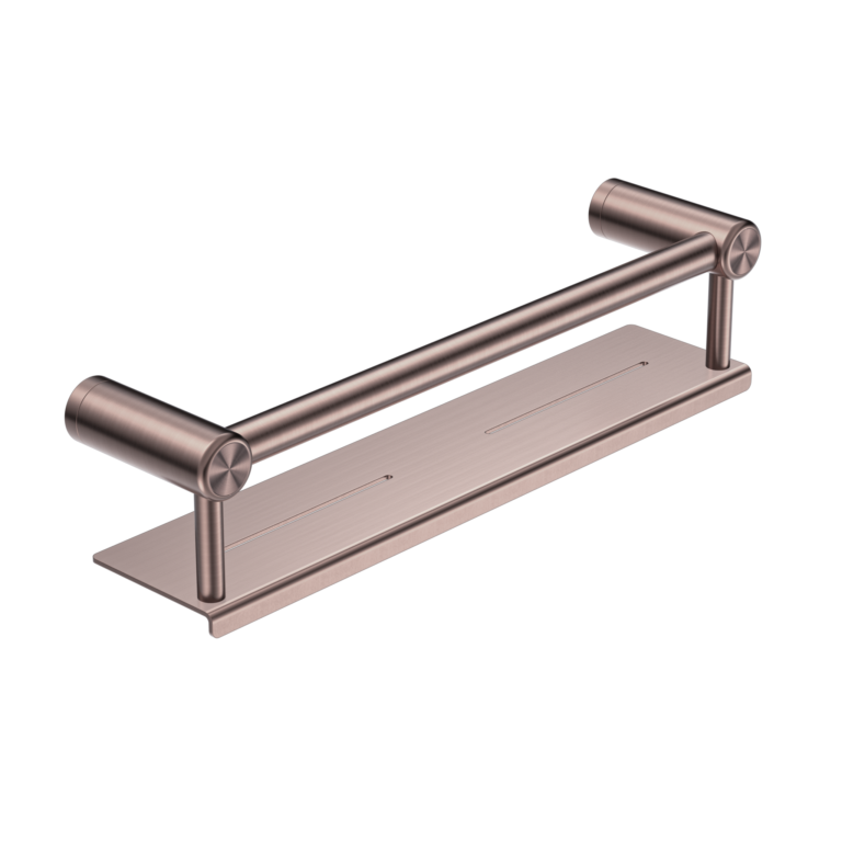MECCA CARE 25MM GRAB RAIL WITH SHELF 300MM BRUSHED BRONZE