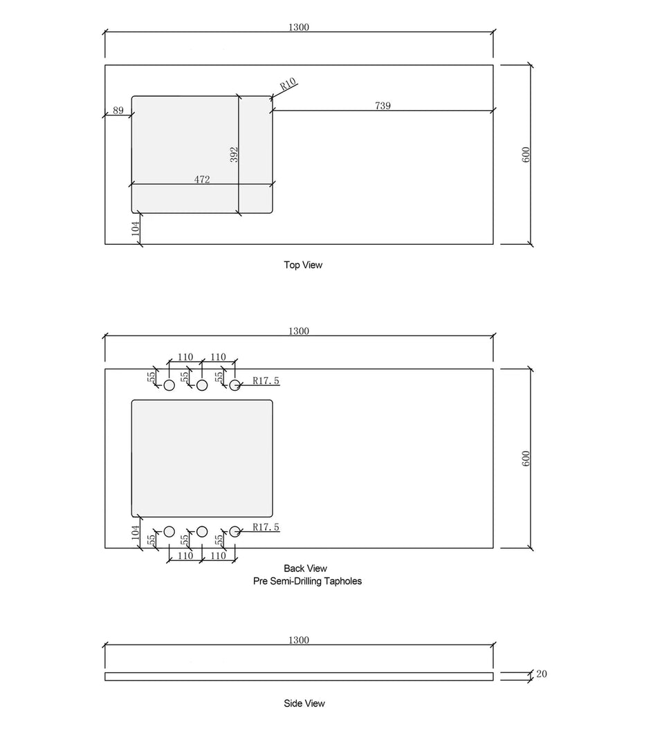 Bondi White Base Laundry Cabinet with 1300mm Pure White Top
