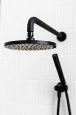 Load image into Gallery viewer, Round Wall Shower Curved Arm 400mm - Matte Black
