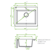 Laveo Komodo Grey Granite Single Bowl Stone Kitchen Sink 490*580*220mm(including Space Saving Siphon and Click-clack Plug)