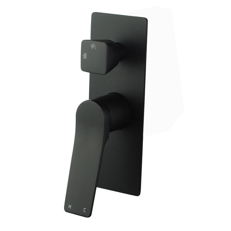 RUSHY Series Square Black Wall Mixer With Diverter