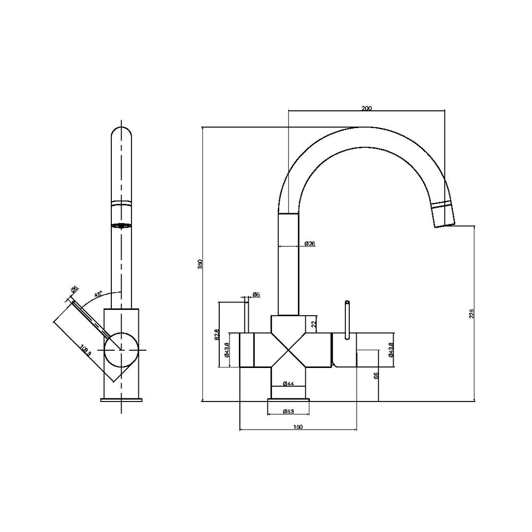 MECCA 3 WAY FILTERED MIXER TAP GUN METAL