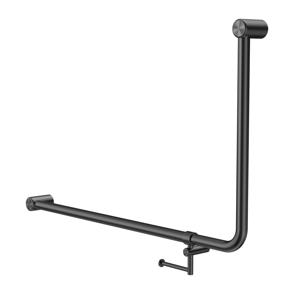 MECCA CARE 32MM DDA 90 DEGREE BENT TUBE GRAB RAIL 600X1000MM WITH TOILET ROLL HOLDER GUN METAL