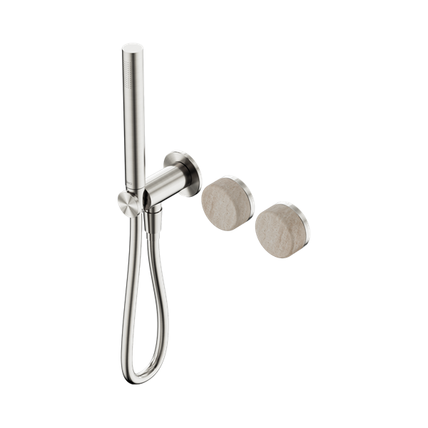 Serenity Progressive Shower System With Rome Travertine Handle And Slim Shower Brushed Nickel
