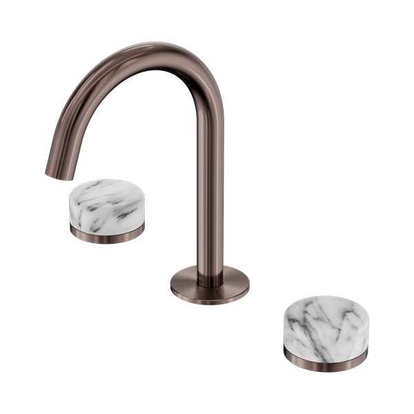 Serenity Basin Set Arc Spout With Arabescato Corchia Handle Brushed Bronze