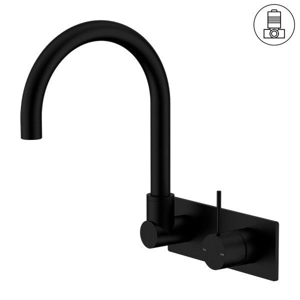 MECCA WALL BASIN/BATH MIXER SWIVEL SPOUT HANDLE UP MATTE BLACK