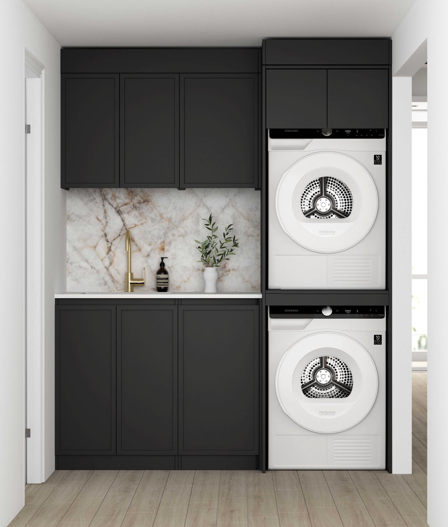 Laundry Kit 1715C Hampshire Black with Natural Carrara Marble Top