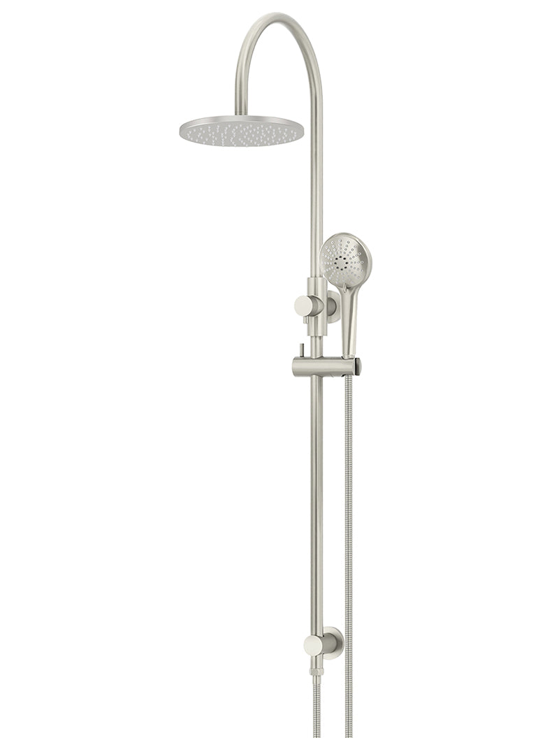 200mm Round Overhead Shower Rail, Three Function Hand Shower - PVD Brushed Nickel