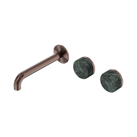 Serenity Wall Basin Set 160mm Offset Spout With Verde Alpi Handle Brushed Bronze