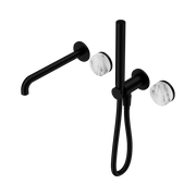 Serenity Progressive Shower System With Spout With Arabescato Corchia Handle And Slim Shower Matte Black