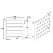 Round Brushed Nickel Electric Heated Towel Rack 6 Bars