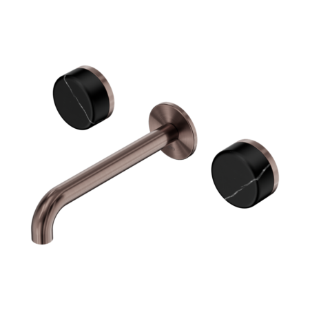 Serenity Wall Basin Set 160mm Spout With Marquina Black Handle Brushed Bronze