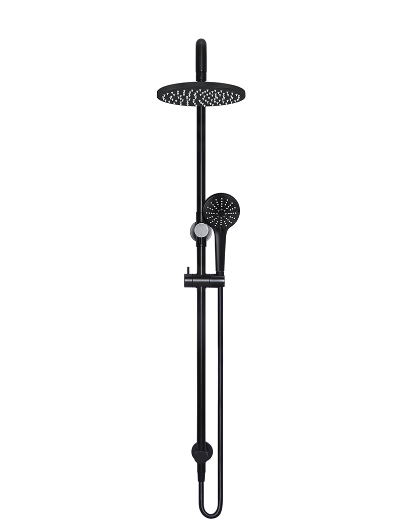 Round Combination Shower Rail, 200mm Rose, Three-Function Hand Shower - Matte Black