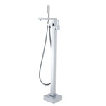 Load image into Gallery viewer, Square Chrome Freestanding Bath Mixer With Handheld Shower
