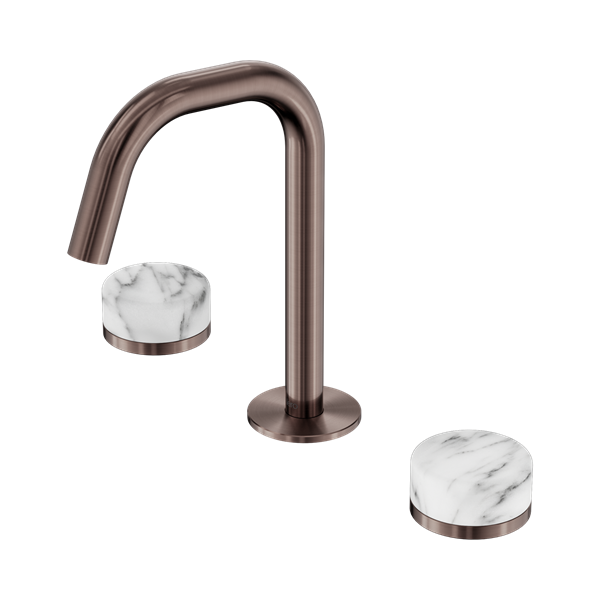 Serenity Basin Set Edge Spout With Arabescato Corchia Handle Brushed Bronze