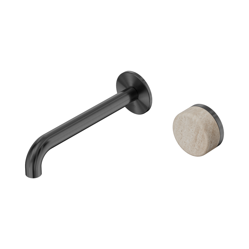 Serenity Progressive Wall Basin Mixer 220mm Spout With Rome Travertine Handle Gun Metal