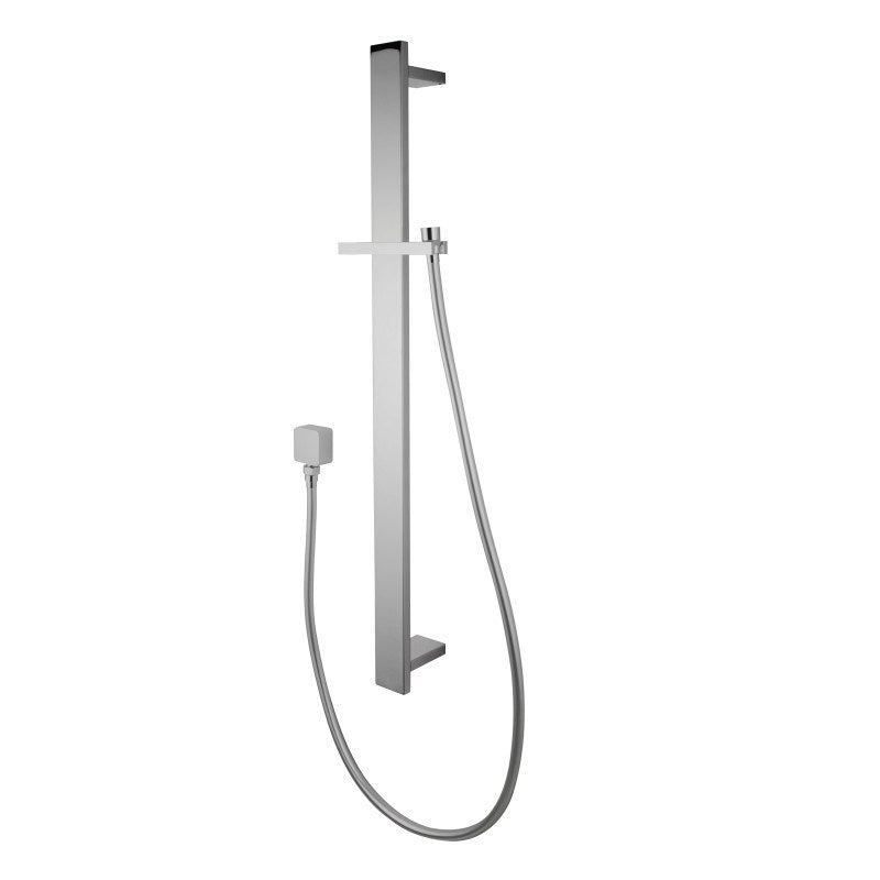 Square Chrome Sliding Shower Rail without Handheld Shower(PVC Hose)