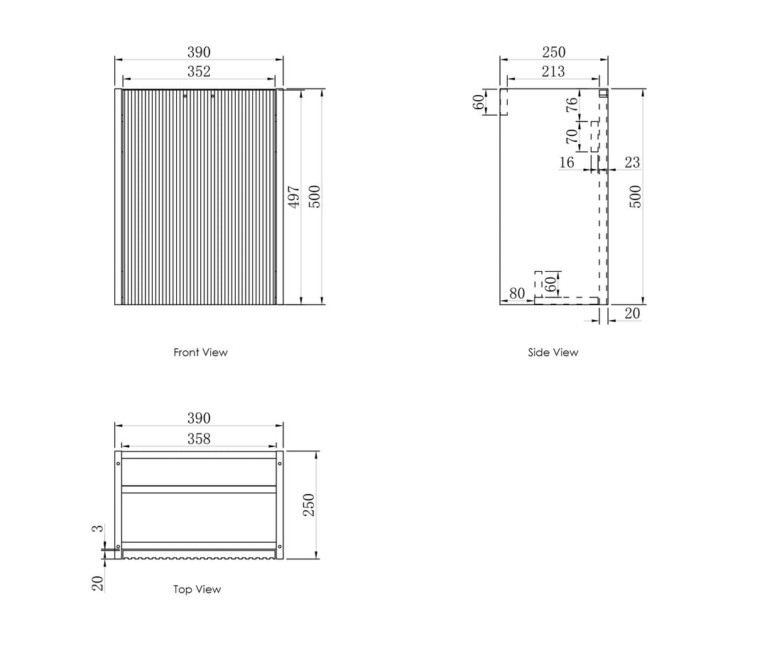 Mini Ensuite Vanity 400mm Matte White Fluted Vanity