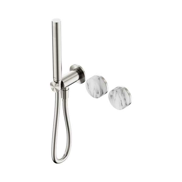 Serenity Progressive Shower System With Arabescato Corchia Handle And Slim Shower Brushed Nickel