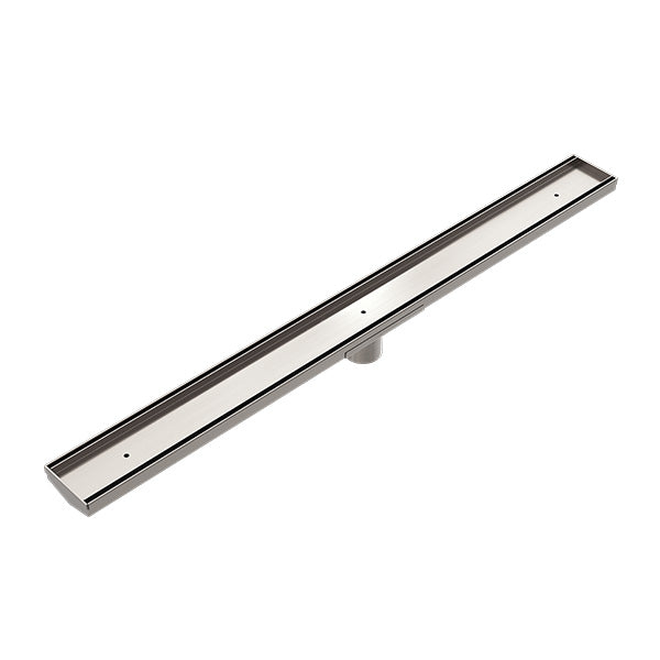 TILE INSERT V CHANNEL FLOOR GRATE 50MM OUTLET WITH HOLE SAW BRUSHED NICKEL