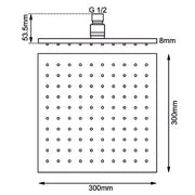 Square Black Brass Shower Head 300mm