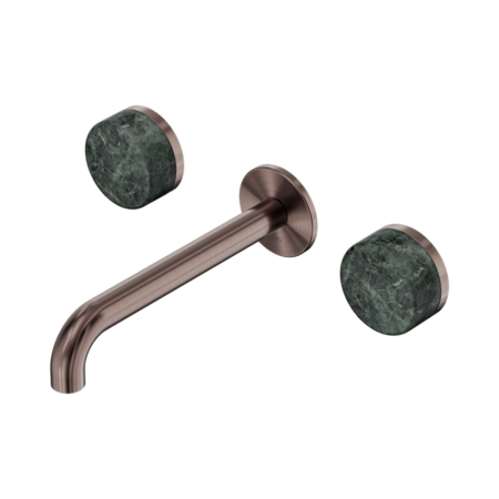 Serenity Wall Basin Set 220mm Spout With Verde Alpi Handle Brushed Bronze