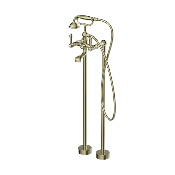 YORK FREESTANDING BATH MIXER WITH METAL HAND SHOWER AGED BRASS