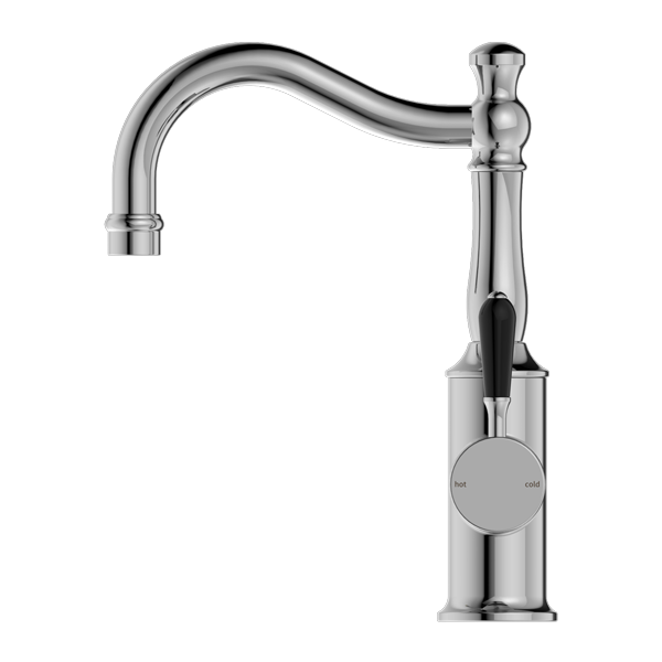YORK BASIN MIXER HOOK SPOUT WITH BLACK PORCELAIN LEVER CHROME